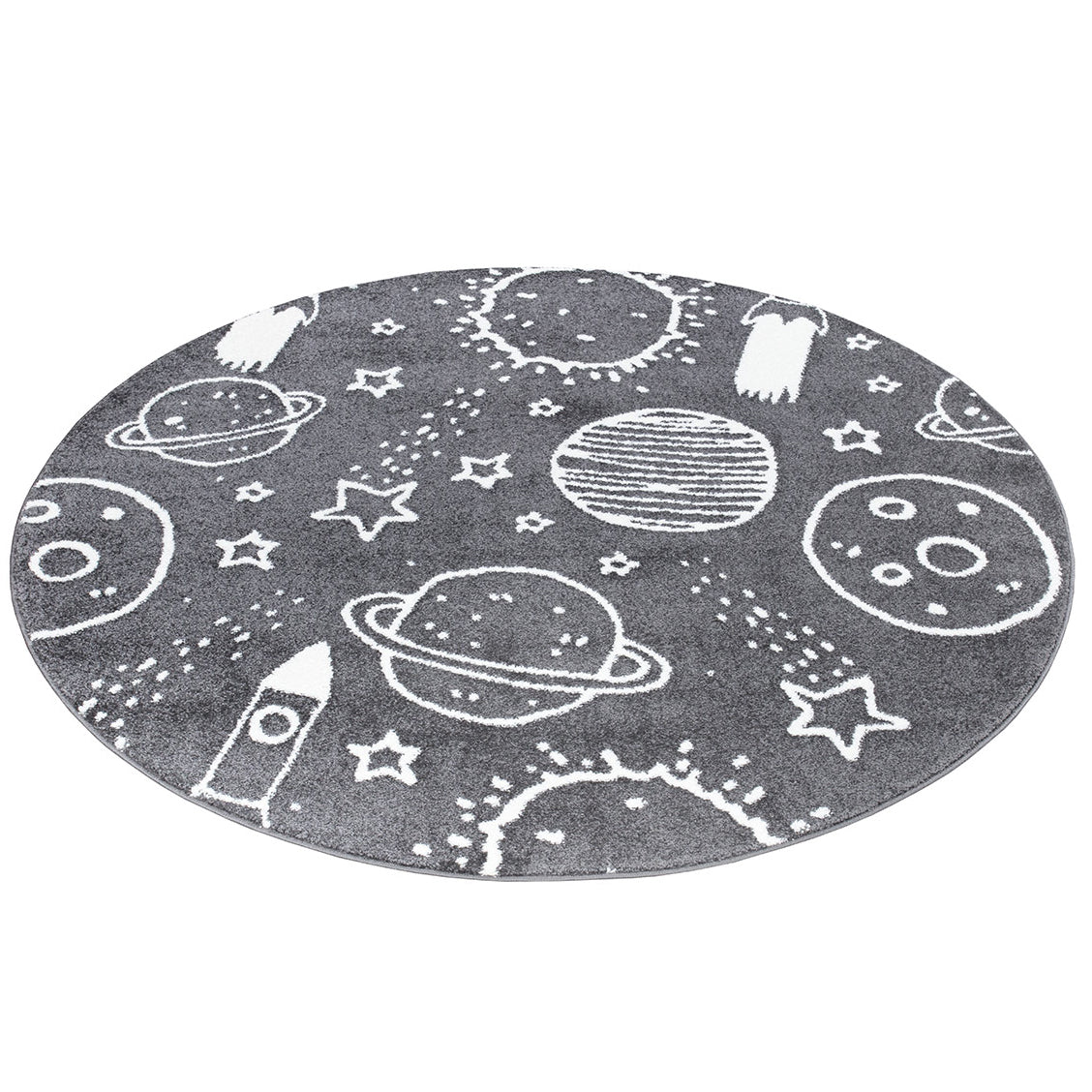 Tapis Rond pour chambre d'enfant Astronaute Gris et Blanc – STUDIO DECO