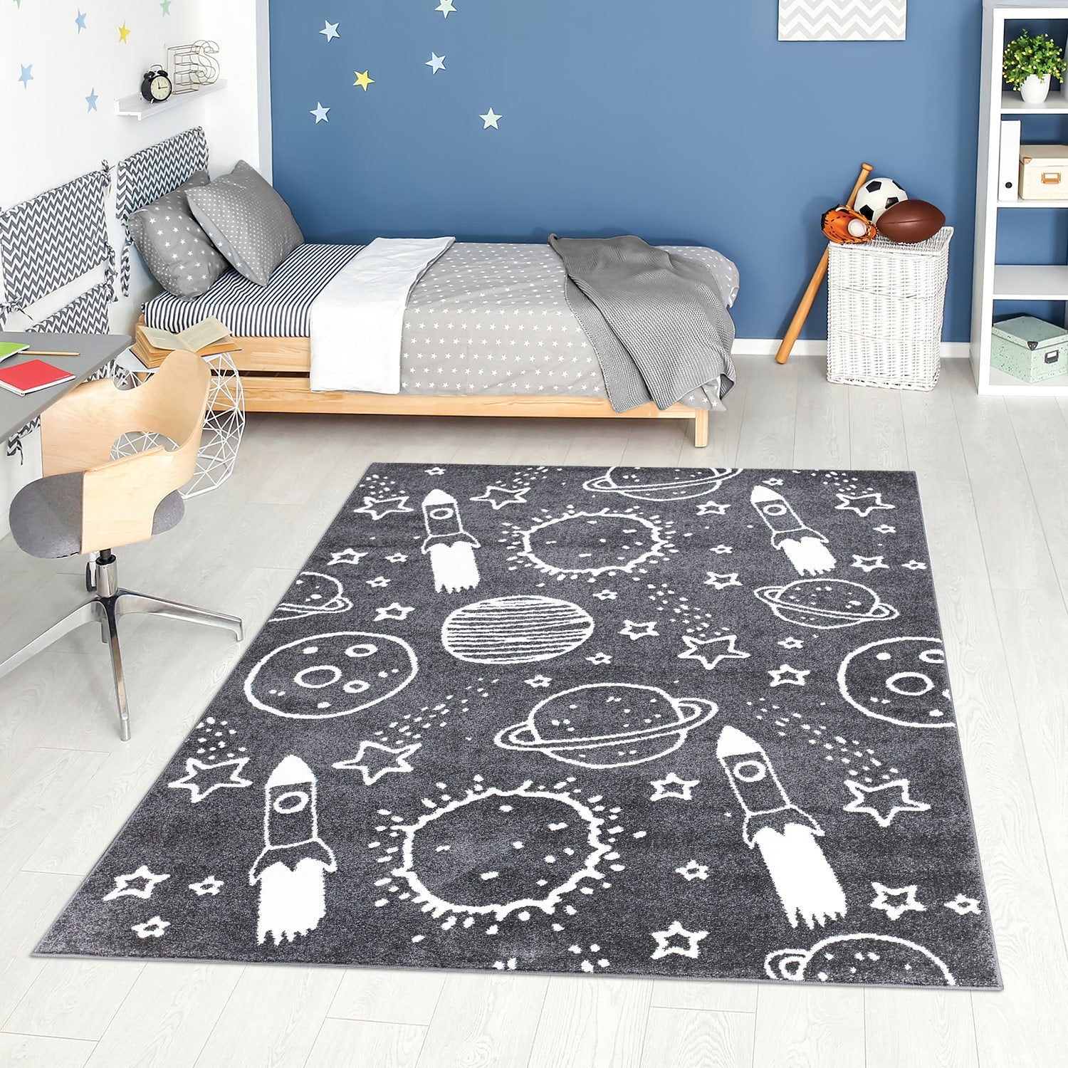Tapis pour chambre d'enfant Astronaute Gris et Blanc – STUDIO DECO