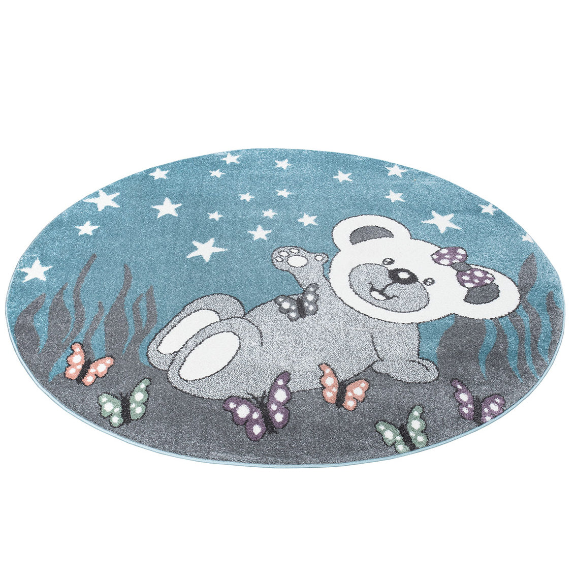 Tapis Rond pour chambre d'enfant Ourson Bleu et Blanc – STUDIO DECO