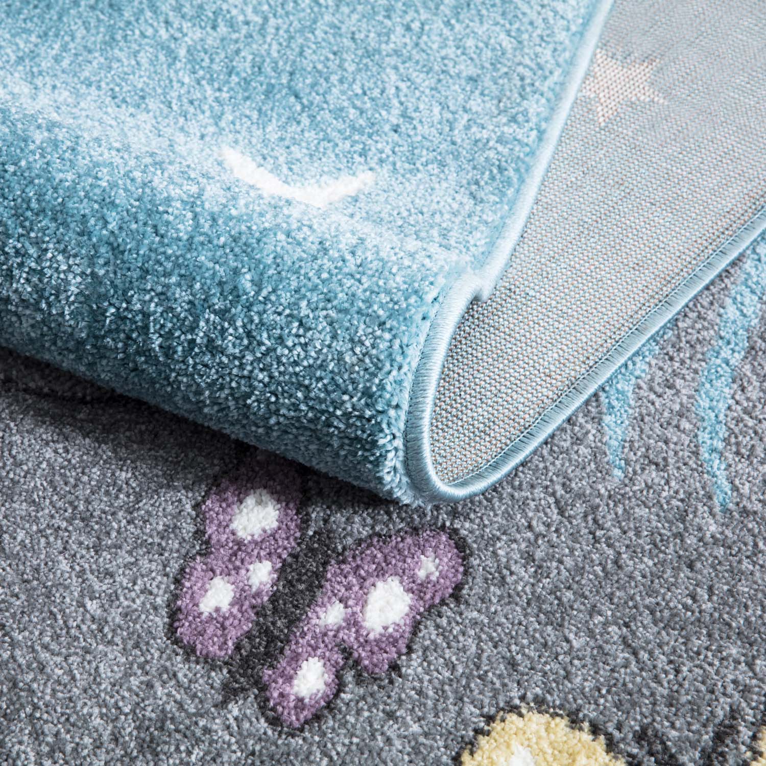 Tapis Rond pour chambre d'enfant Ourson Bleu et Blanc – STUDIO DECO