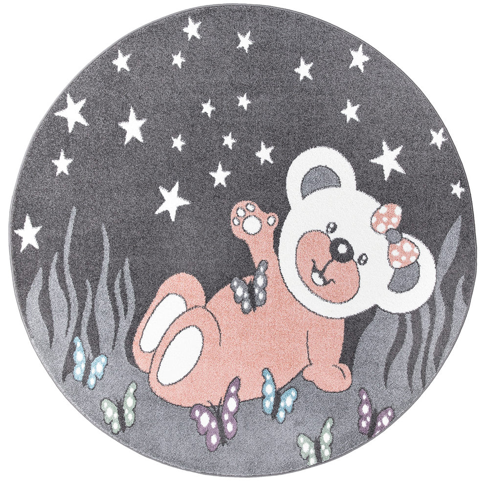 Tapis Rond pour chambre d'enfant Ourson Gris et Blanc – STUDIO DECO