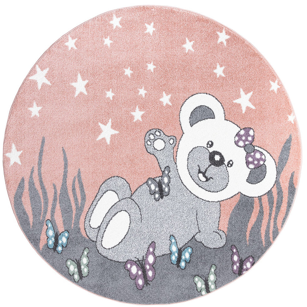 Tapis Rond pour chambre d'enfant Ourson Rose et Blanc – STUDIO DECO