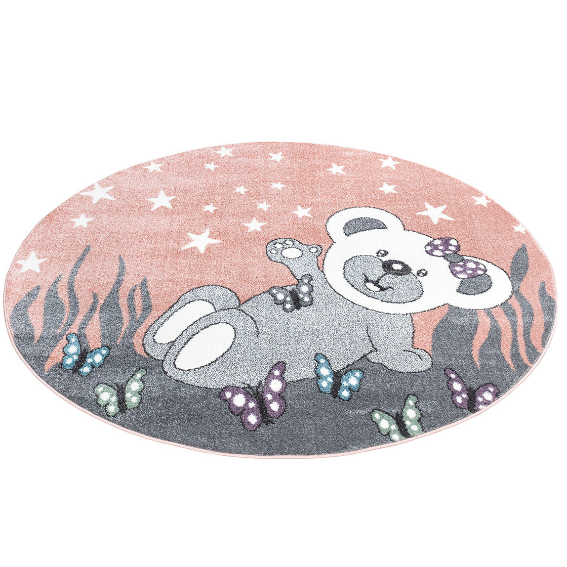 Tapis Rond pour chambre d'enfant Ourson Rose et Blanc – STUDIO DECO