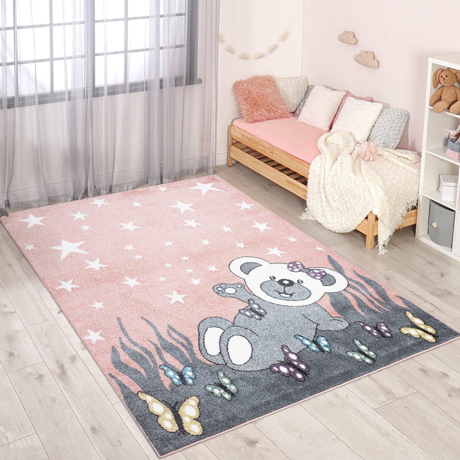 Tapis pour chambre d'enfant Ourson Rose et Blanc – STUDIO DECO