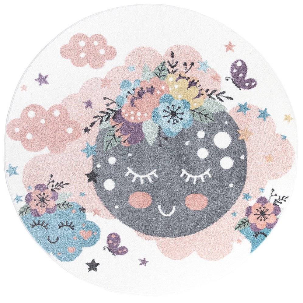 Tapis Rond pour chambre d'enfant Crème Motif Nuages