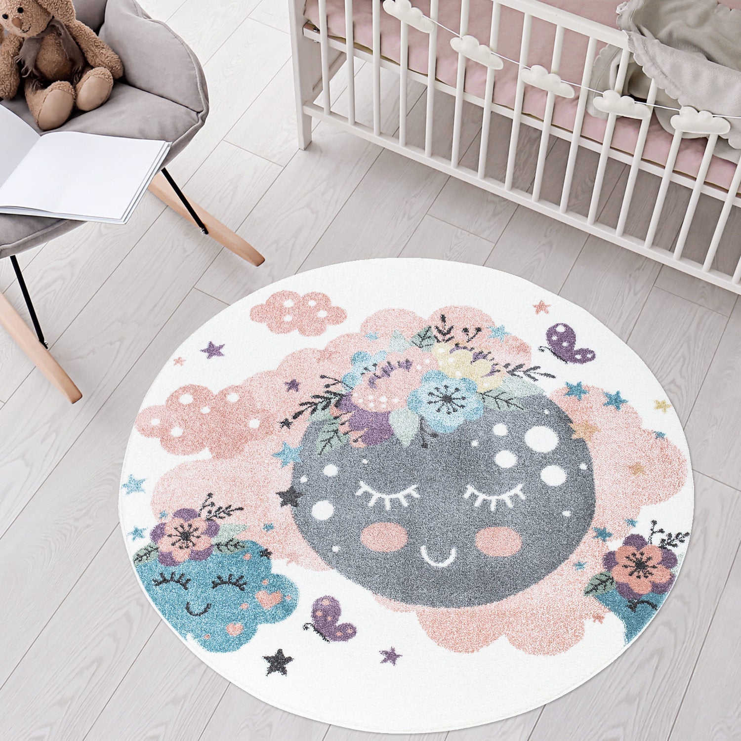 Tapis Rond pour chambre d'enfant Crème Motif Nuages – STUDIO DECO