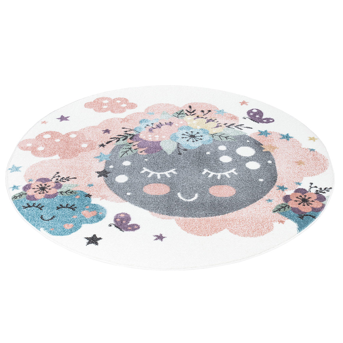 Tapis Rond pour chambre d'enfant Crème Motif Nuages