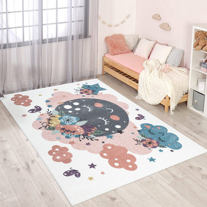 Tapis pour chambre d'enfant Crème Motif Nuages