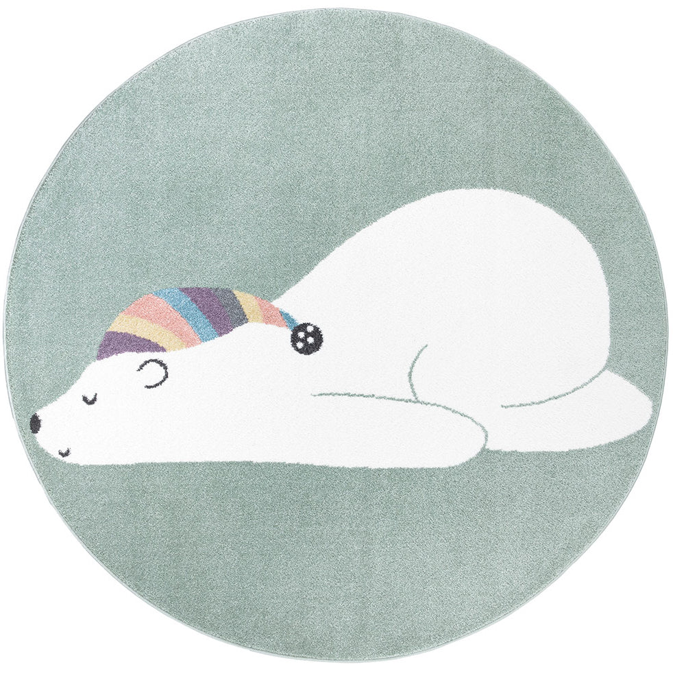 Tapis Rond pour chambre d'enfant Vert Motif Ours Blanc – STUDIO DECO