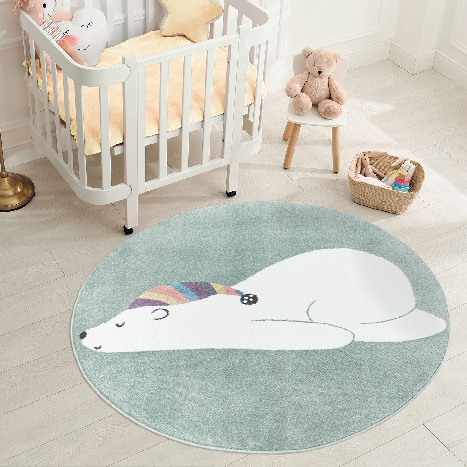 Tapis Rond pour chambre d'enfant Vert Motif Ours Blanc – STUDIO DECO