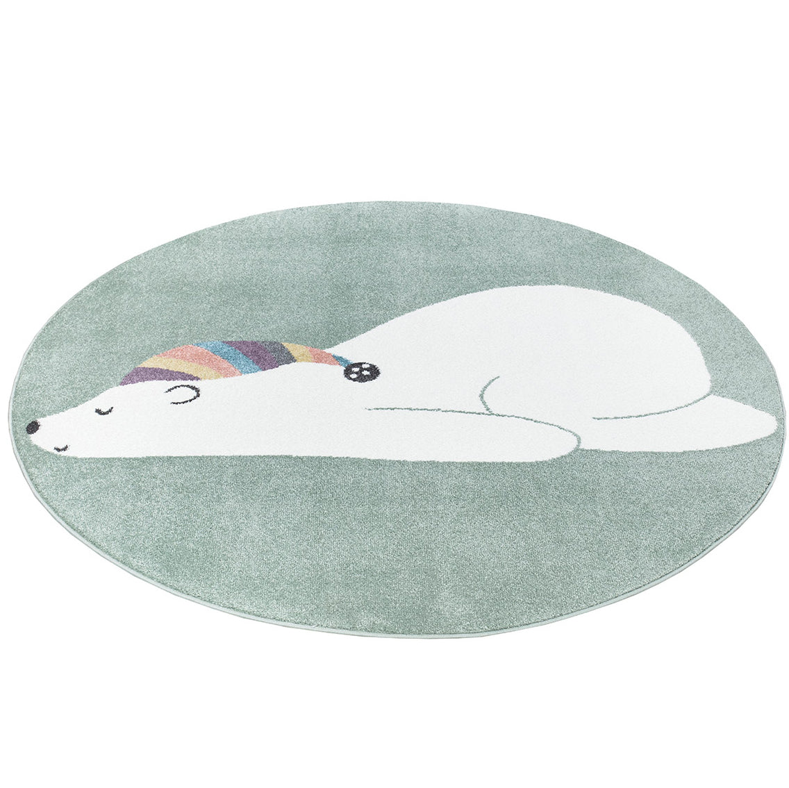 Tapis Rond pour chambre d'enfant Vert Motif Ours Blanc