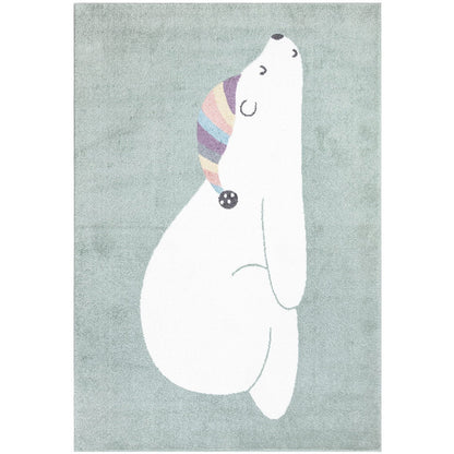 Tapis pour chambre d'enfant Vert Motif Ours Blanc