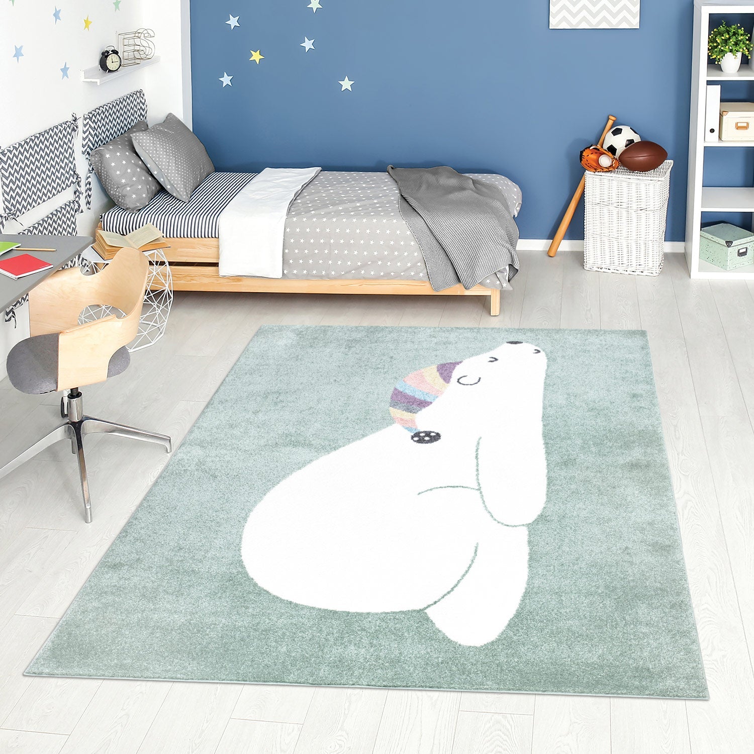 Tapis pour chambre d'enfant Vert Motif Ours Blanc – STUDIO DECO