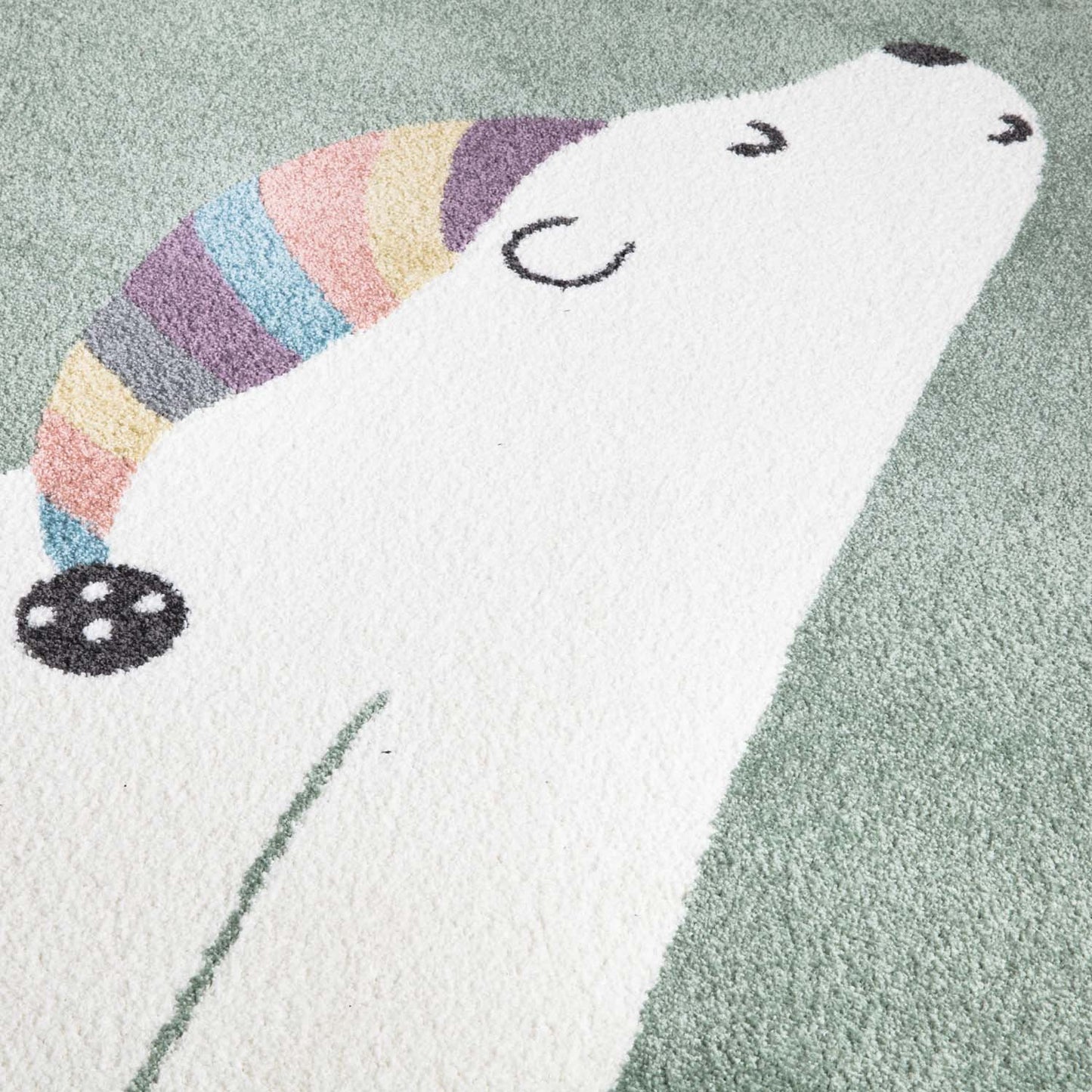 Tapis pour chambre d'enfant Vert Motif Ours Blanc