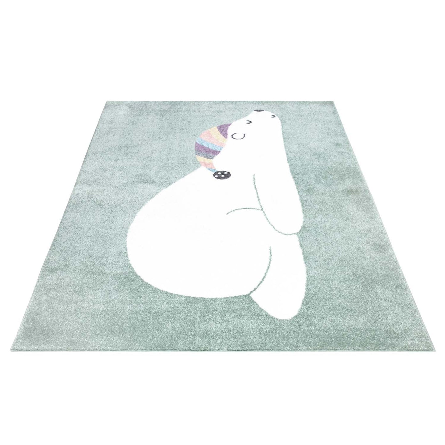 Tapis pour chambre d'enfant Vert Motif Ours Blanc