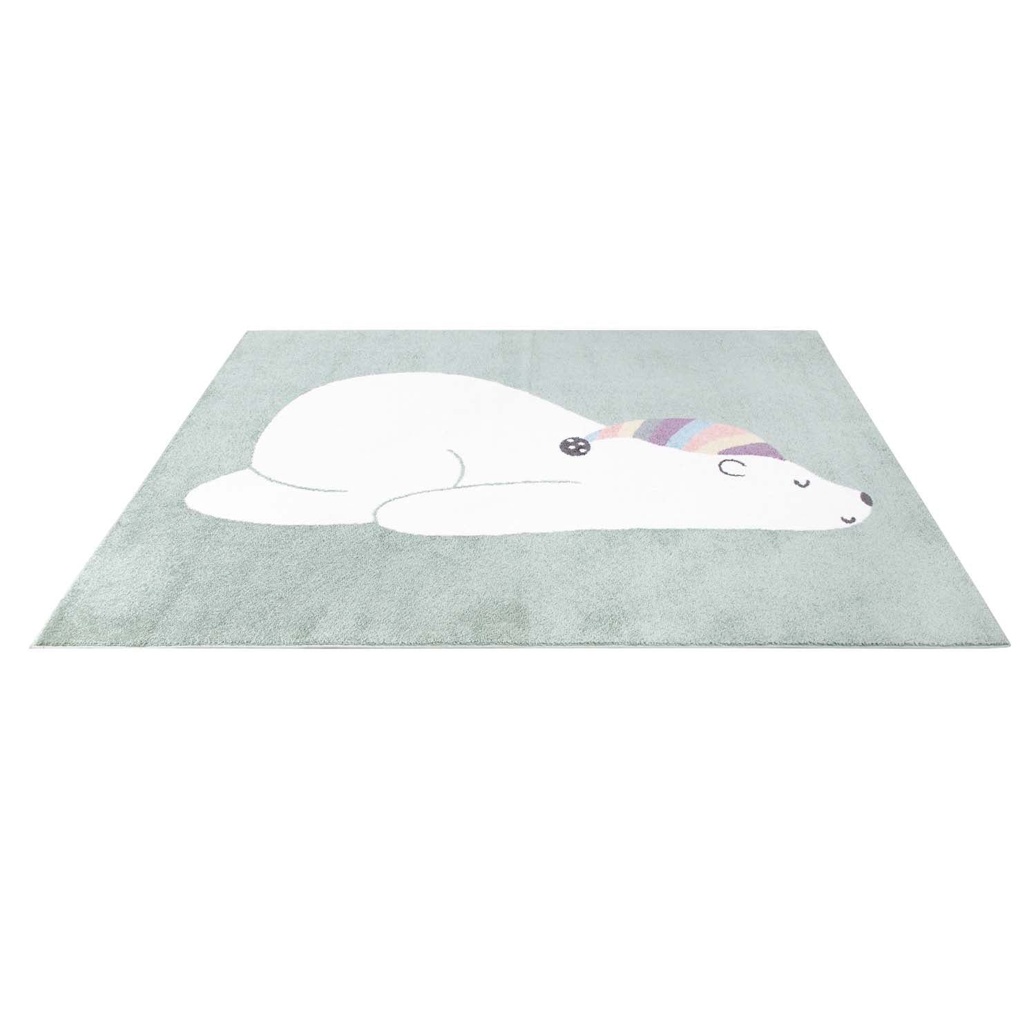 Tapis pour chambre d&#39;enfant Vert Motif Ours Blanc – STUDIO DECO