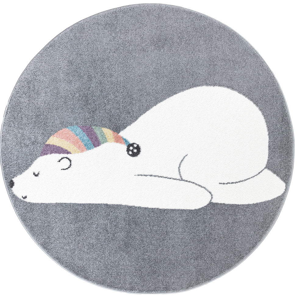 Tapis Rond pour chambre d'enfant Gris Motif Ours Blanc – STUDIO DECO