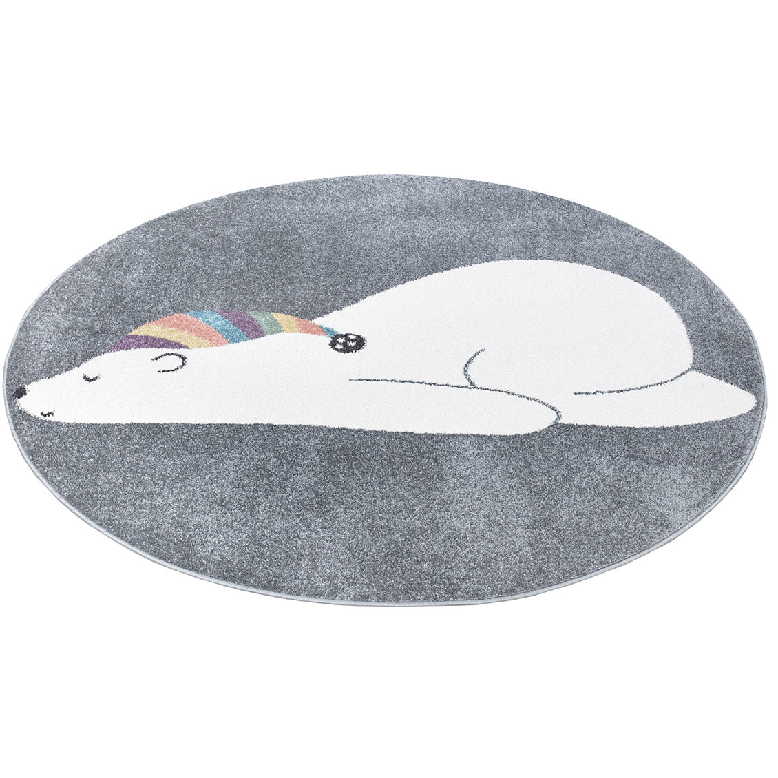 Tapis Rond pour chambre d'enfant Gris Motif Ours Blanc