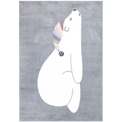 Tapis pour chambre d'enfant Gris Motif Ours Blanc