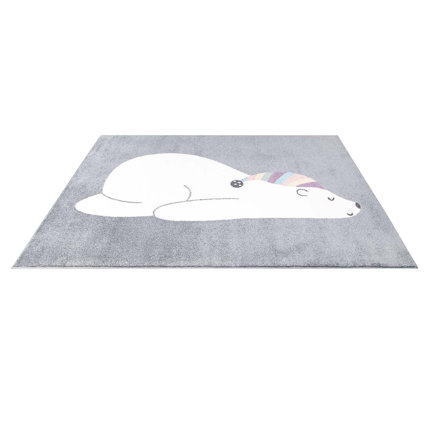 Tapis pour chambre d'enfant Gris Motif Ours Blanc