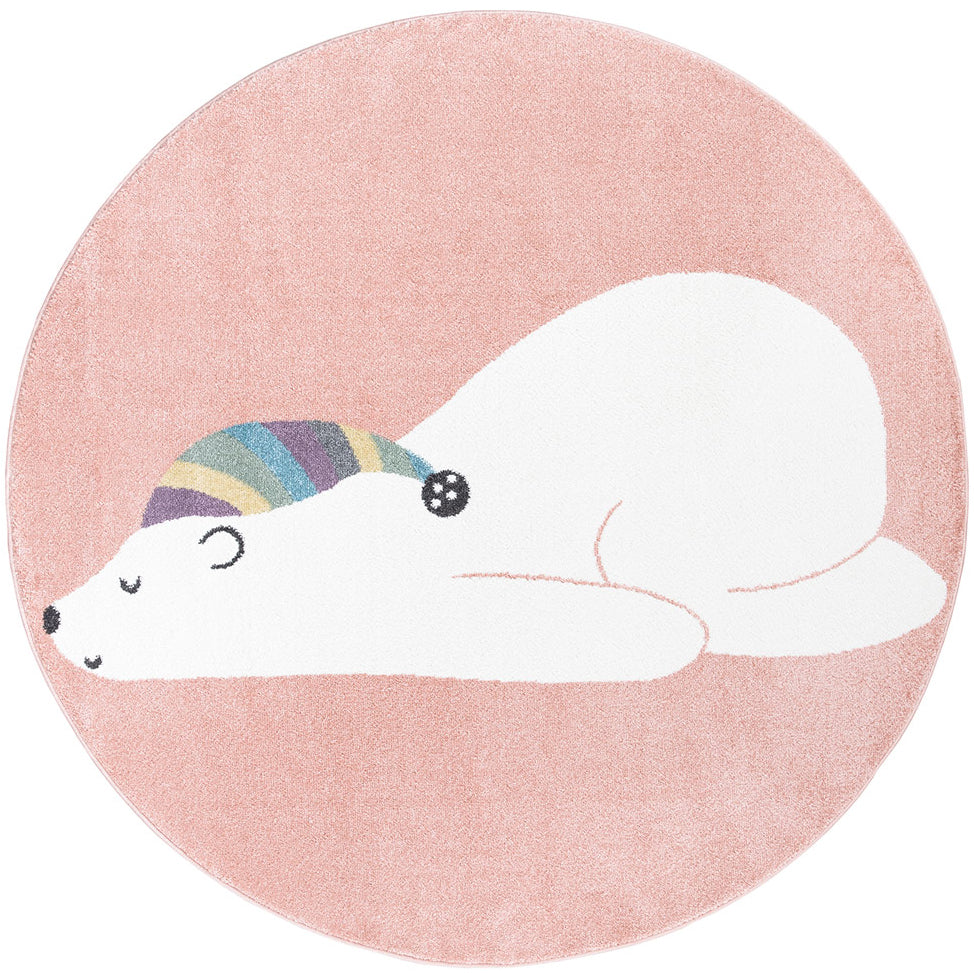 Tapis Rond pour chambre d'enfant Rose Motif Ours Blanc – STUDIO DECO