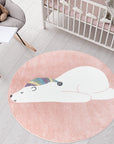 Tapis Rond pour chambre d'enfant Rose Motif Ours Blanc – STUDIO DECO