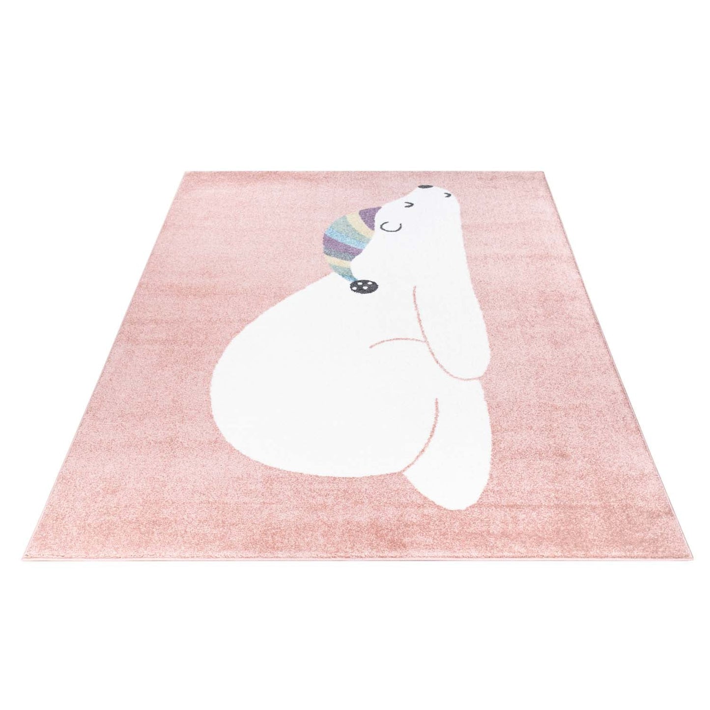 Tapis pour chambre d'enfant Rose Motif Ours Blanc