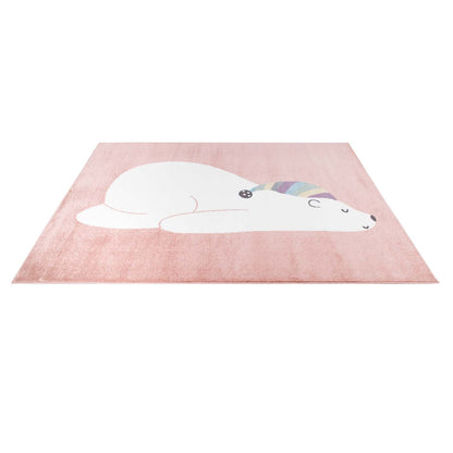 Tapis pour chambre d'enfant Rose Motif Ours Blanc