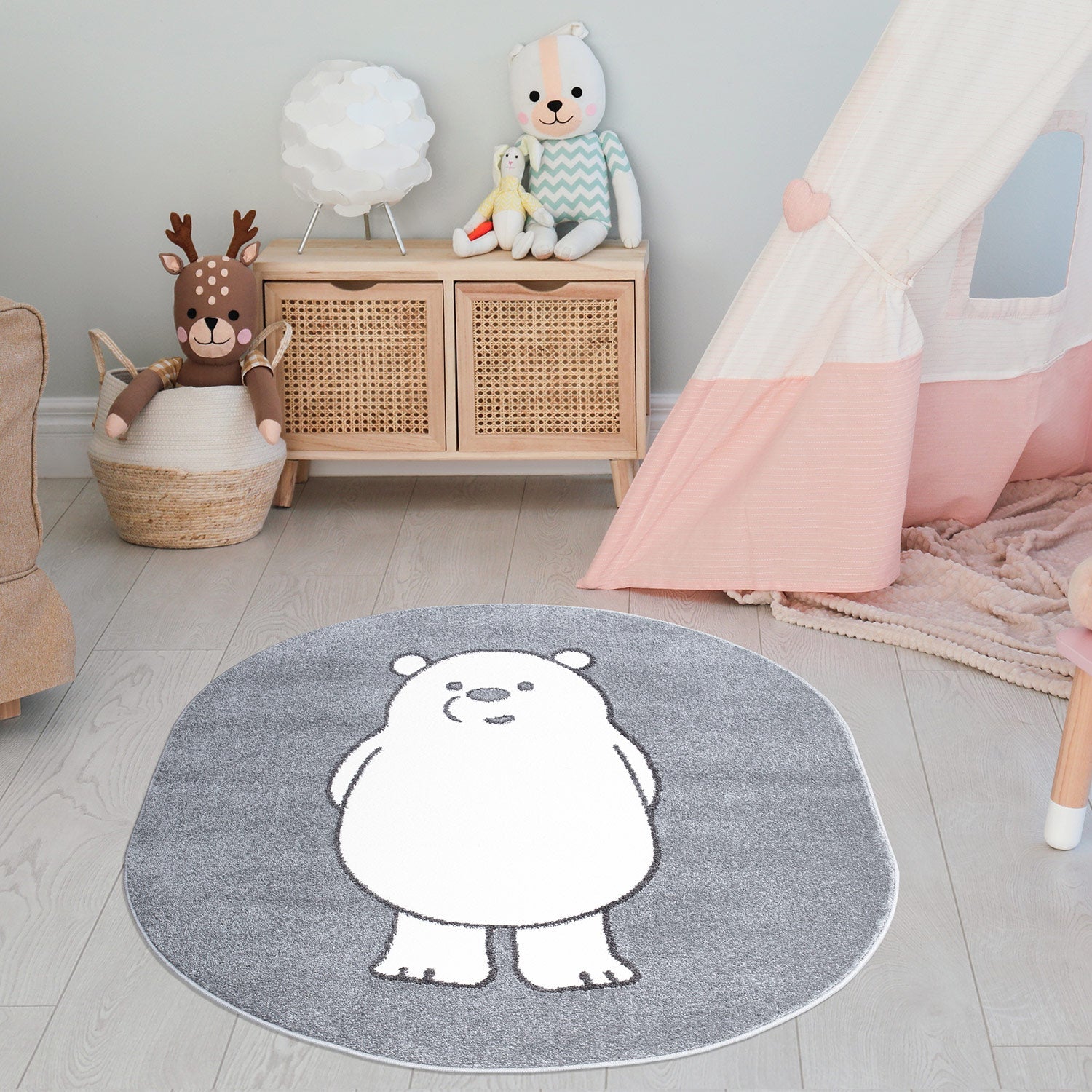Tapis Ovale pour chambre d'enfant Gris Motif Ours Blanc – STUDIO DECO