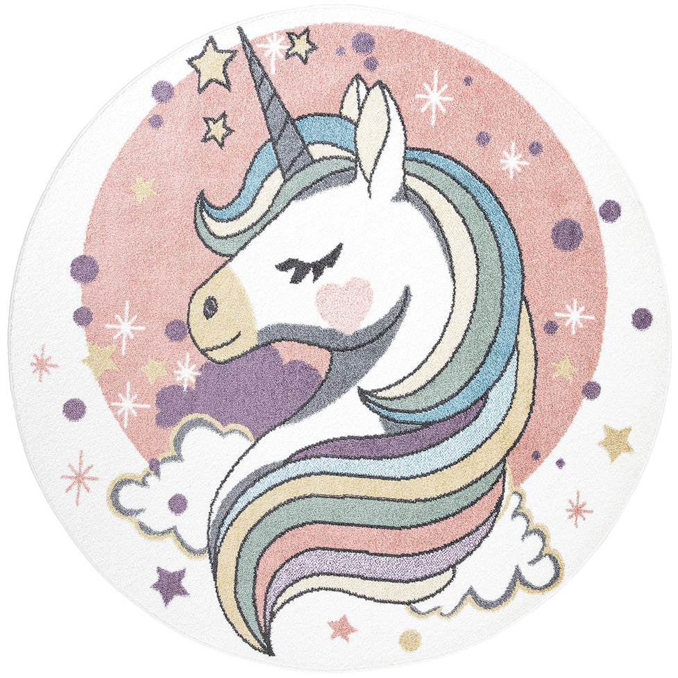 Tapis Rond pour chambre d'enfant Blanc Motif Licorne Multicolore – STUDIO DECO