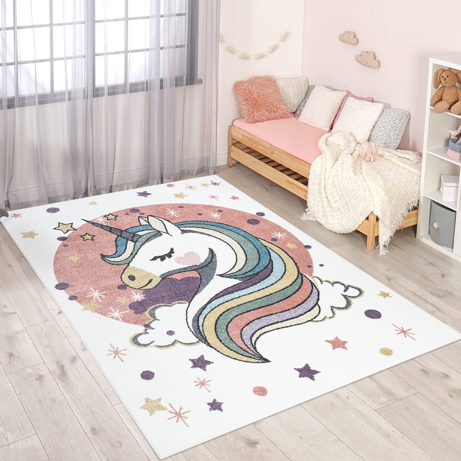 Tapis pour chambre d'enfant Blanc Motif Licorne Multicolore – STUDIO DECO