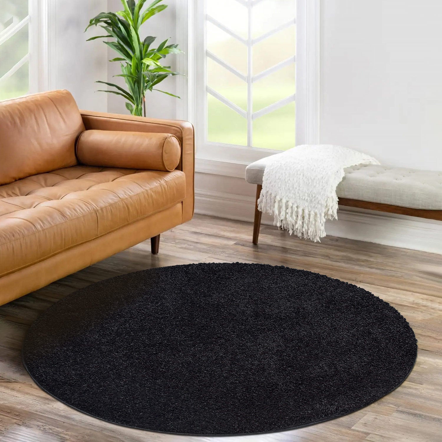 Tapis à Poils Longs Rond SOFTY Noir Anthracite – STUDIO DECO