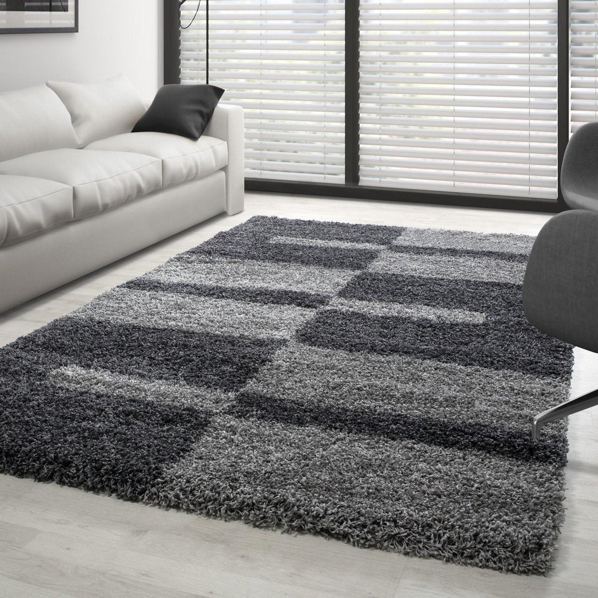 Tapis Shaggy à motifs Traits - Gris et anthracite – STUDIO DECO