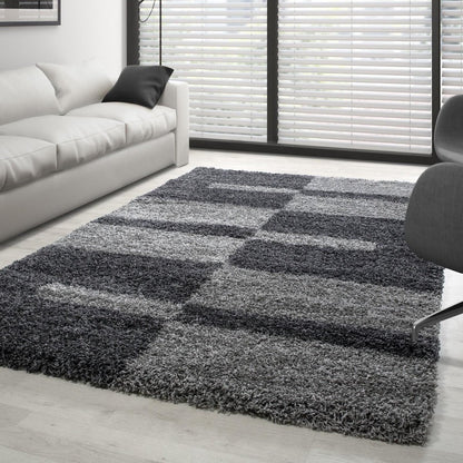 Tapis Shaggy à motifs Traits - Gris et anthracite