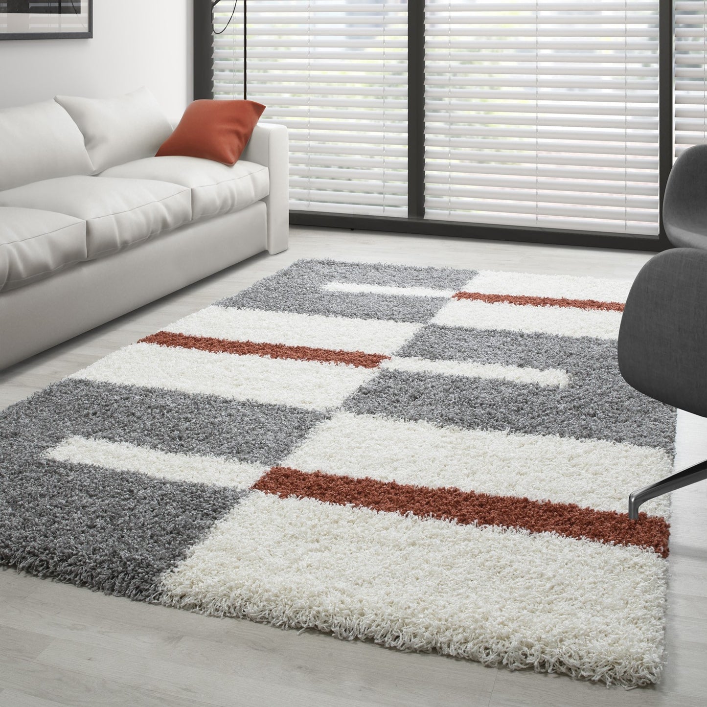 Tapis Shaggy à motifs Traits - Terra et Gris