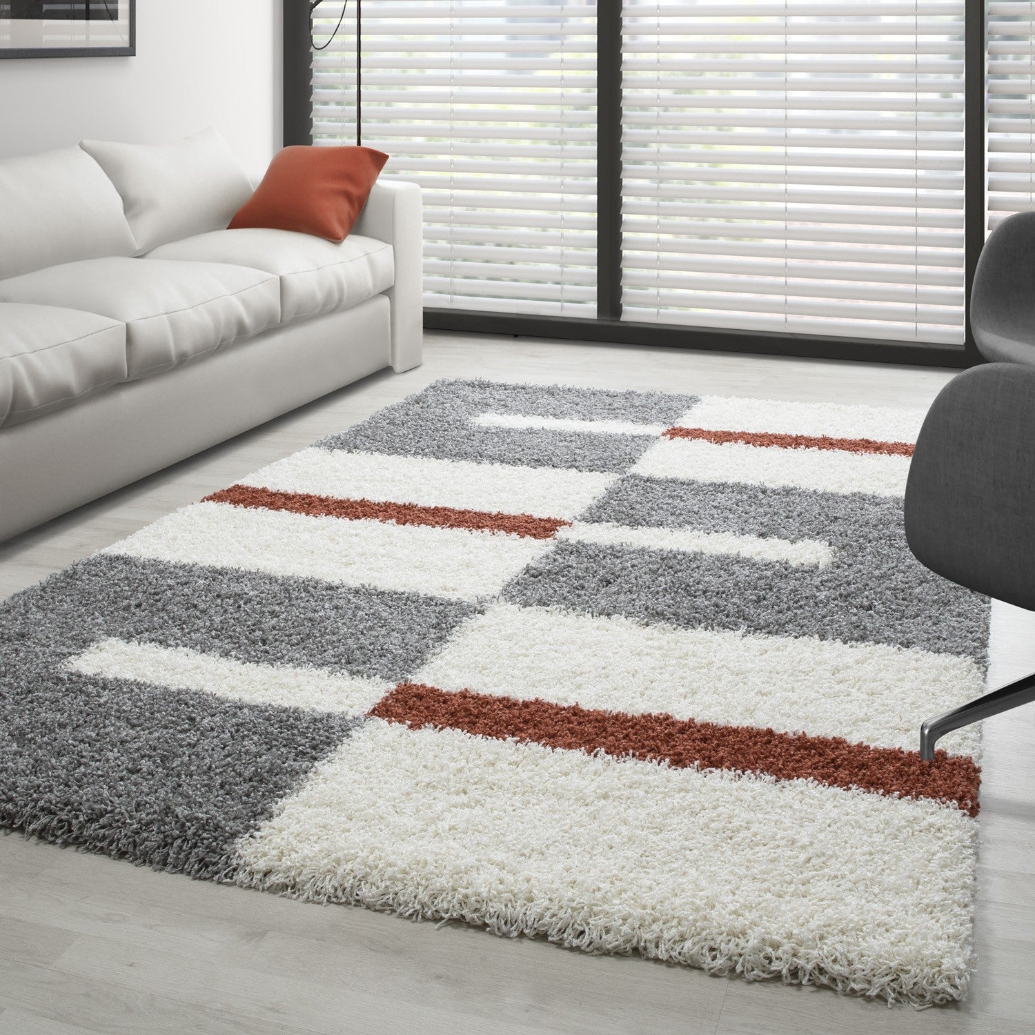 Tapis Shaggy à motifs Traits - Terra et Gris – STUDIO DECO
