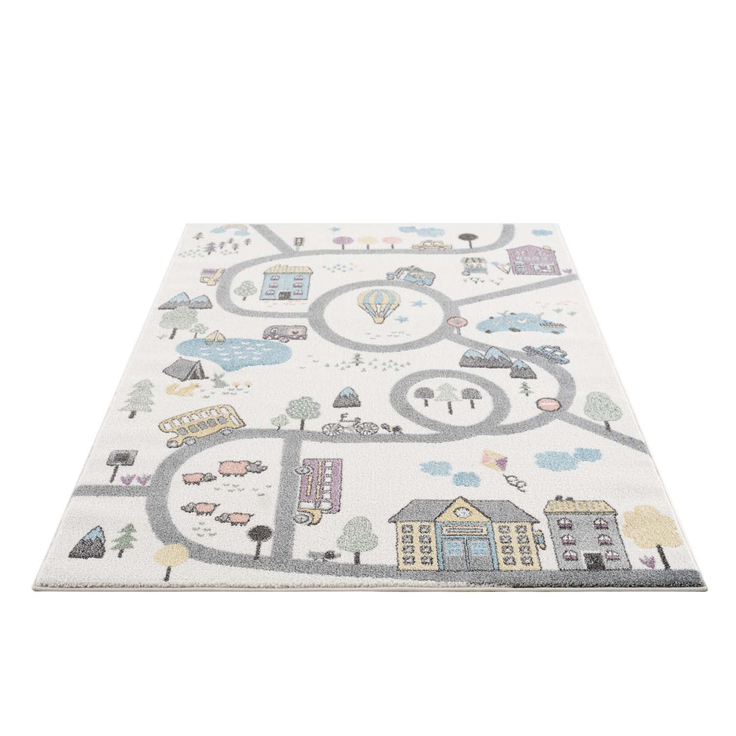 Tapis de jeu pour chambre d'enfant Blanc Motif Route de l'école – STUDIO DECO