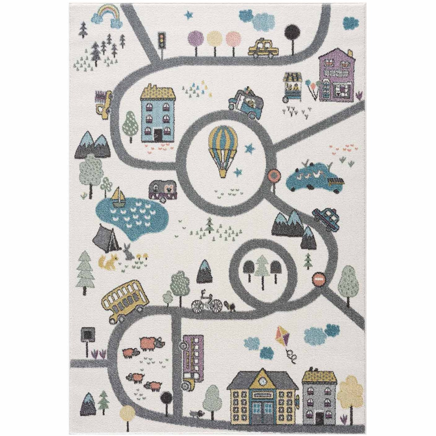 Tapis de jeu pour chambre d'enfant Blanc Motif Route de l'école – STUDIO DECO