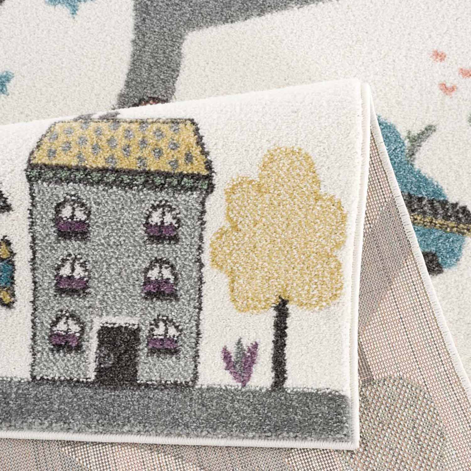 Tapis de jeu pour chambre d'enfant Blanc Motif Route de l'école – STUDIO DECO