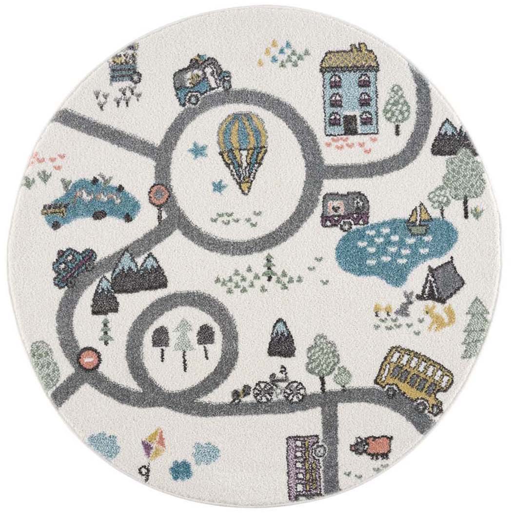 Tapis de jeu Rond pour chambre d'enfant Blanc Motif Route de l'école – STUDIO DECO