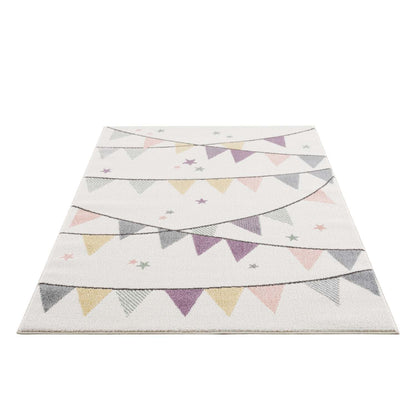 Tapis pour chambre d'enfant Crème Motif Guirlandes Multicolores