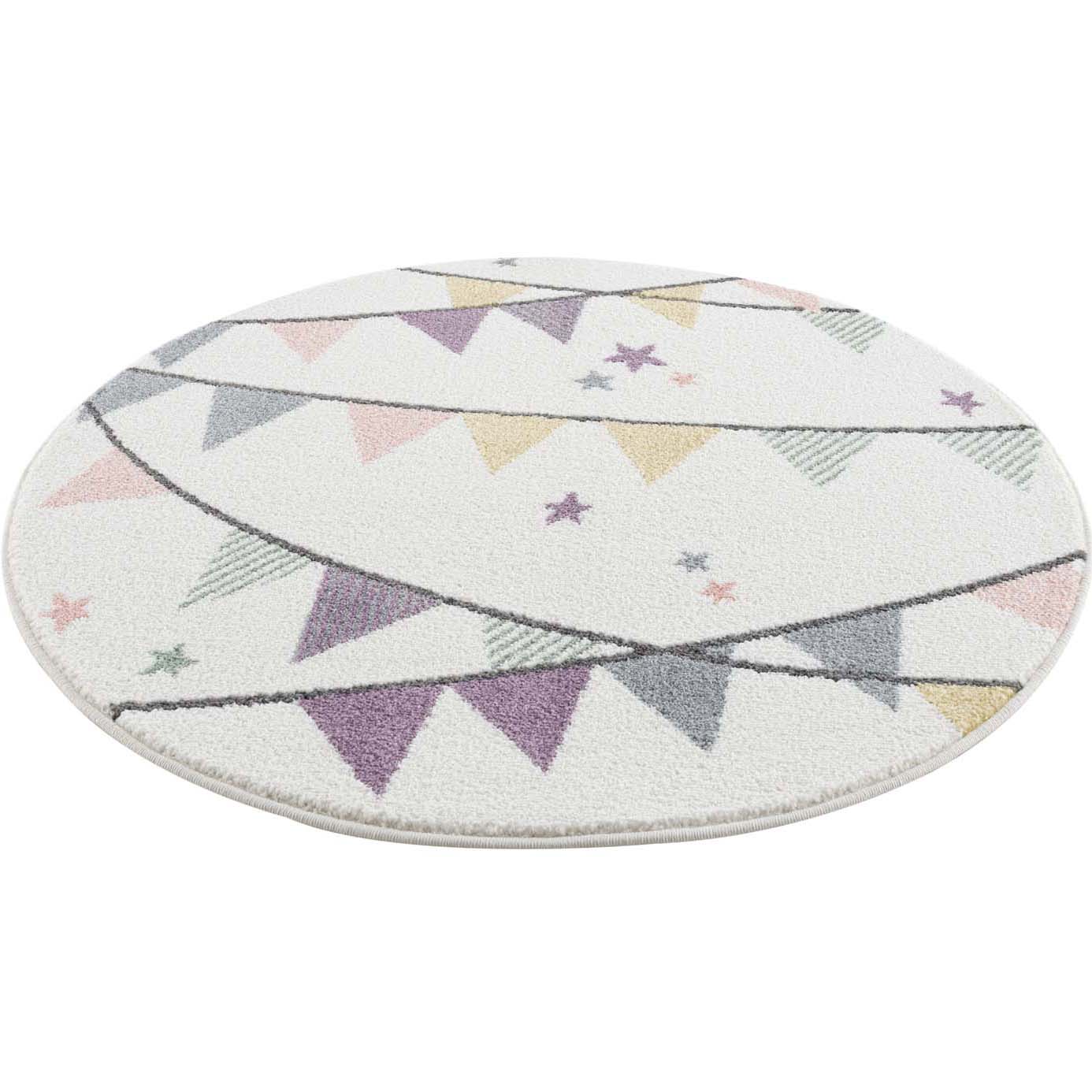 Tapis Rond pour chambre d'enfant Crème Motif Guirlandes Multicolores