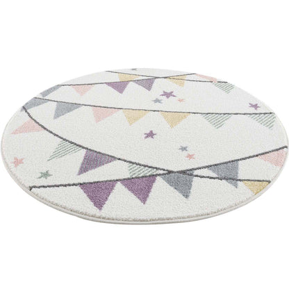 Tapis Rond pour chambre d'enfant Crème Motif Guirlandes Multicolores