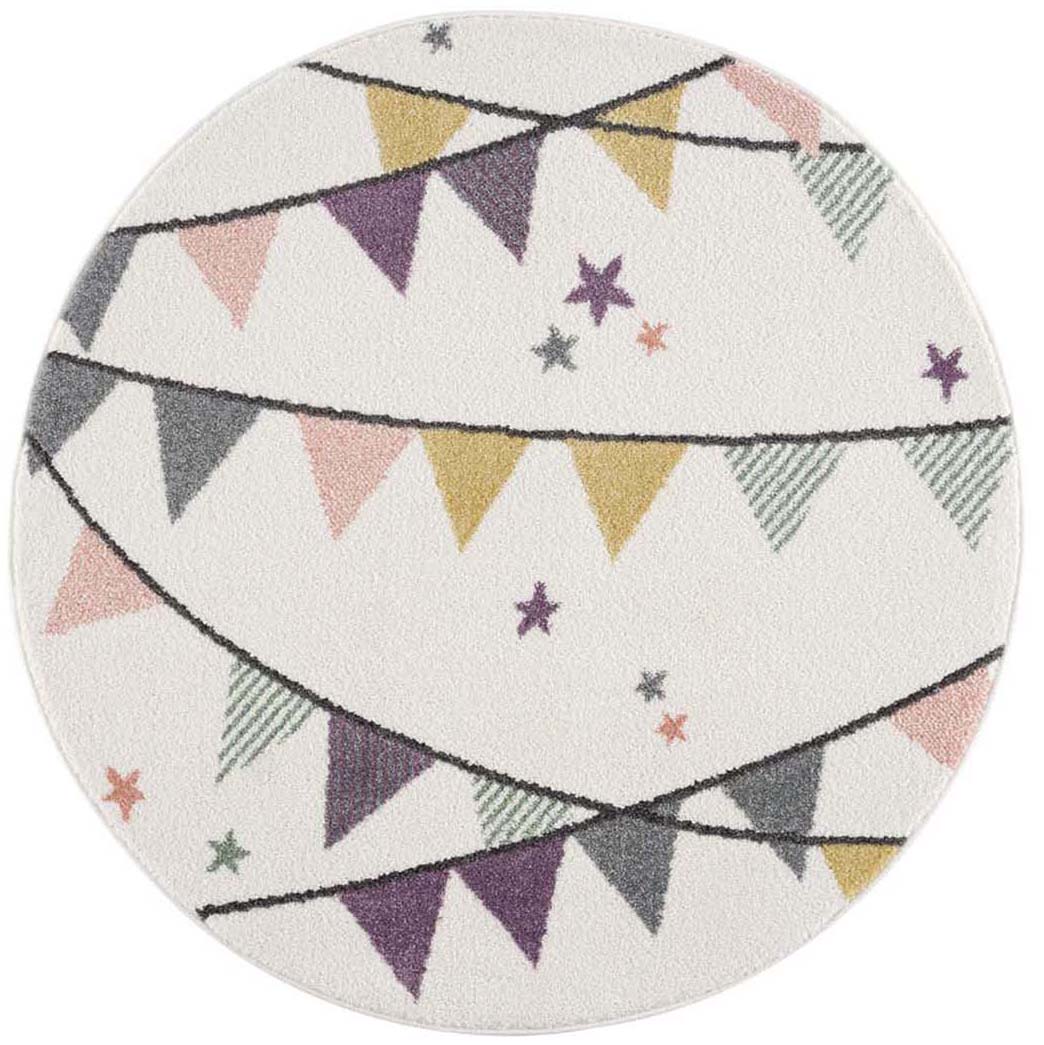 Tapis Rond pour chambre d'enfant Crème Motif Guirlandes Multicolores – STUDIO DECO