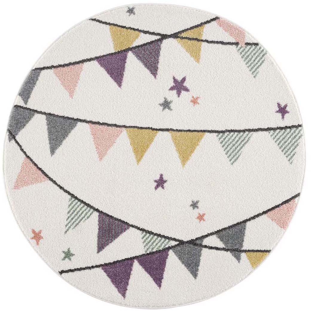 Tapis Rond pour chambre d'enfant Crème Motif Guirlandes Multicolores