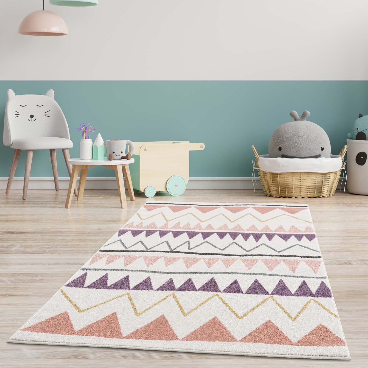 Tapis pour chambre d'enfant Crème Motif Géométrique Rose – STUDIO DECO