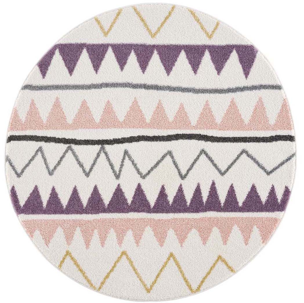 Tapis Rond pour chambre d'enfant Crème Motif Géométrique Rose