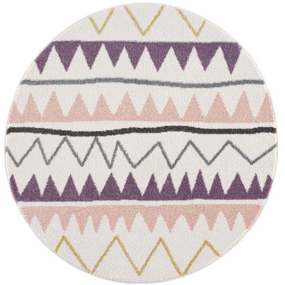 Tapis Rond pour chambre d'enfant Crème Motif Géométrique Rose