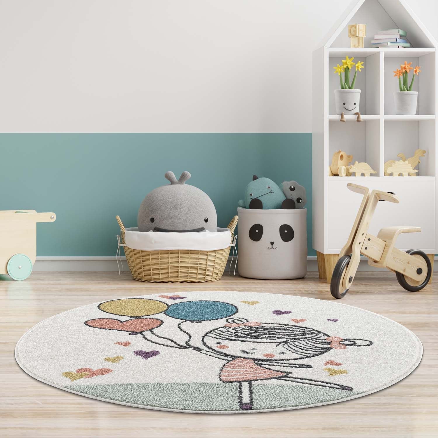 Tapis Rond pour chambre d'enfant Crème Motif Fille – STUDIO DECO