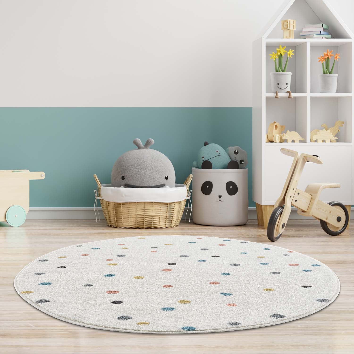 Tapis Rond pour chambre d'enfant Crème motifs Terrazzo – STUDIO DECO